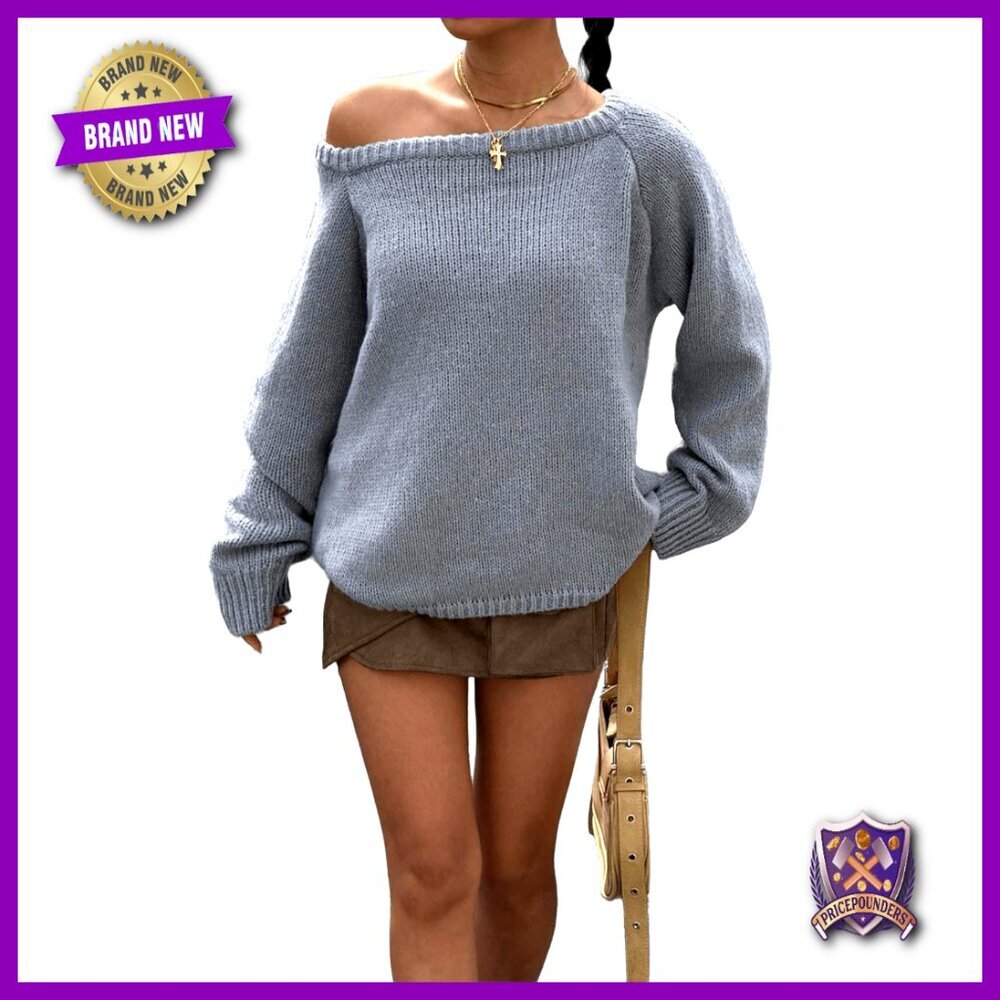 Oversized Chunky Pullover Sweater Off Shoulder Boat Neck Long Sleeve Fall